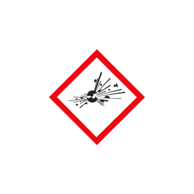 a white diamond with an object exploding pictogram in black with a thick red border