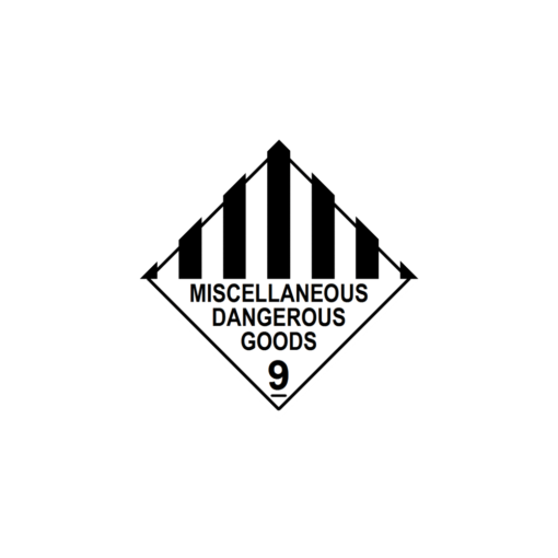 a black and white label with the top half in vertical stripes and the bottom half with MISCELLANEOUS DANGEROUS GOODS